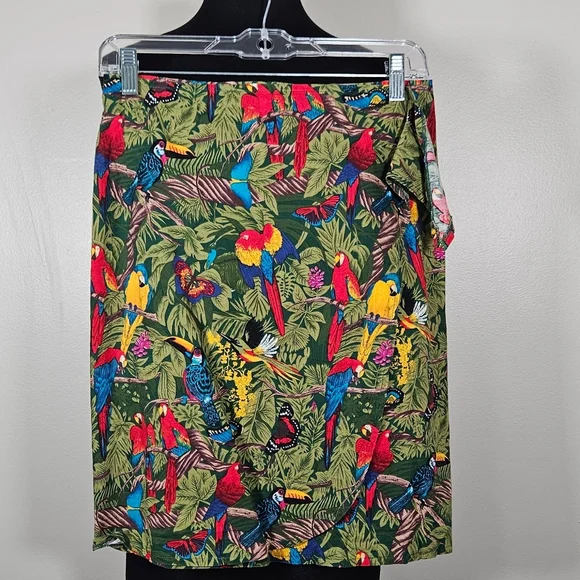 Rare Vintage Tropical Birds Butterflies Print Wrap Skirt Cotton S Wow - Picture 7 of 7